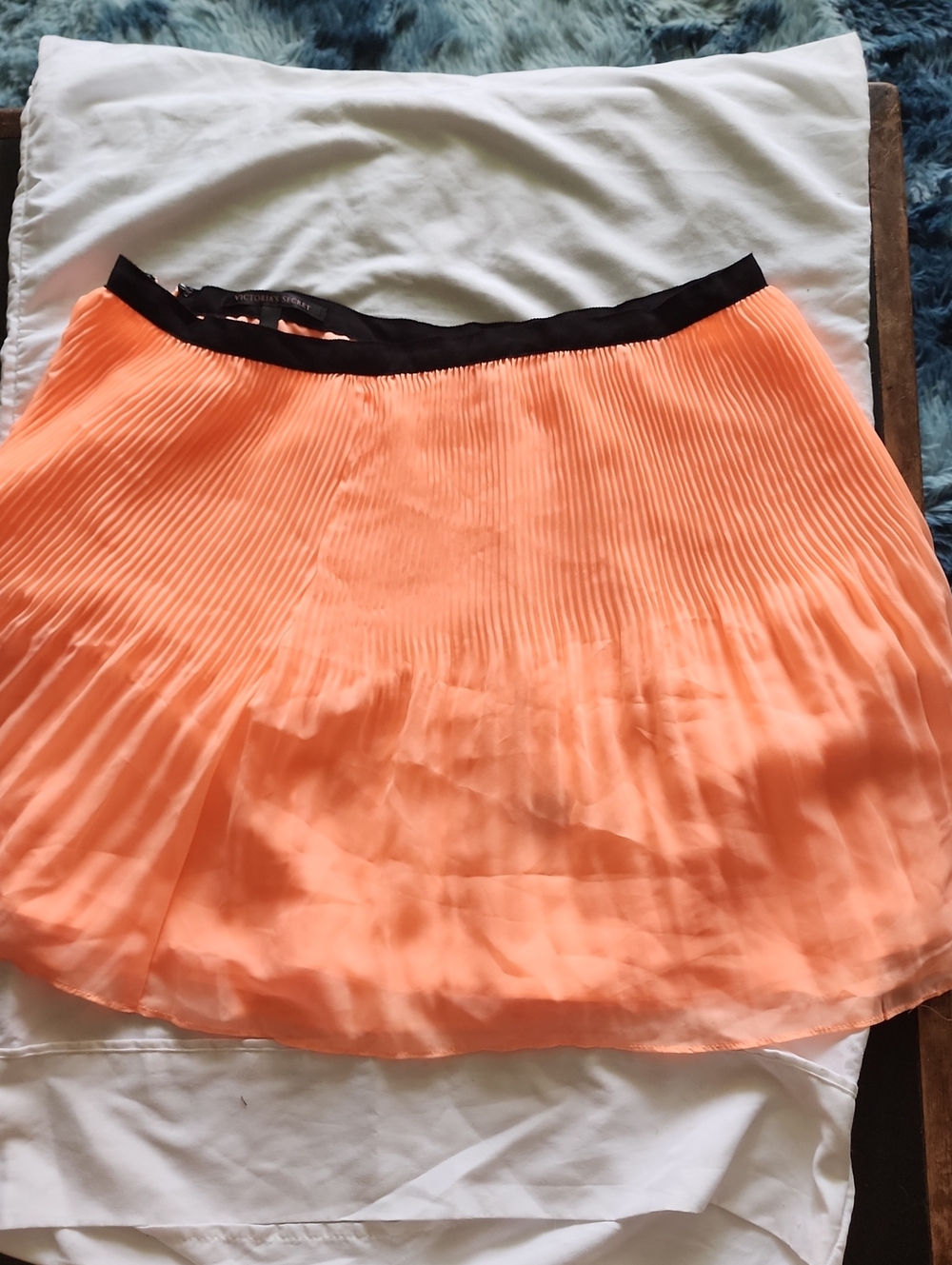Victoria's Secret Coral Orange Pleated Skater Skirt with Black Waistband